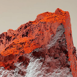 Red mineral peak against a plain sky